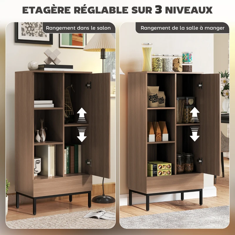 HOMCOM Buffet meuble de rangement avec placard à portes, tiroir, 3 compartiments ouverts et étagères réglables, gris