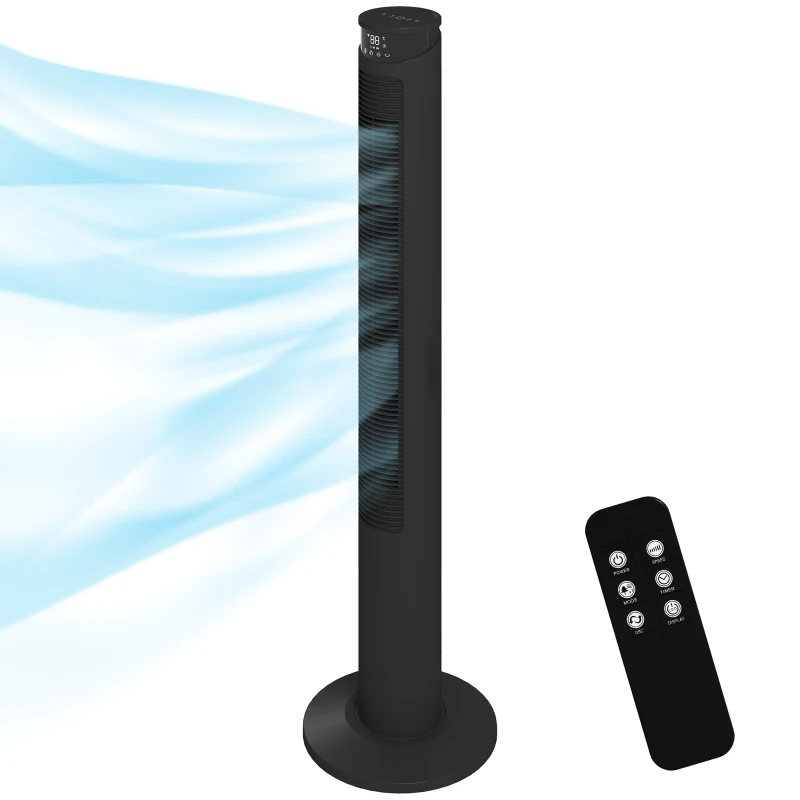 HOMCOM Tower Fan with WiFi Control Standing Floor Fan with Remote Control 116 cm Black