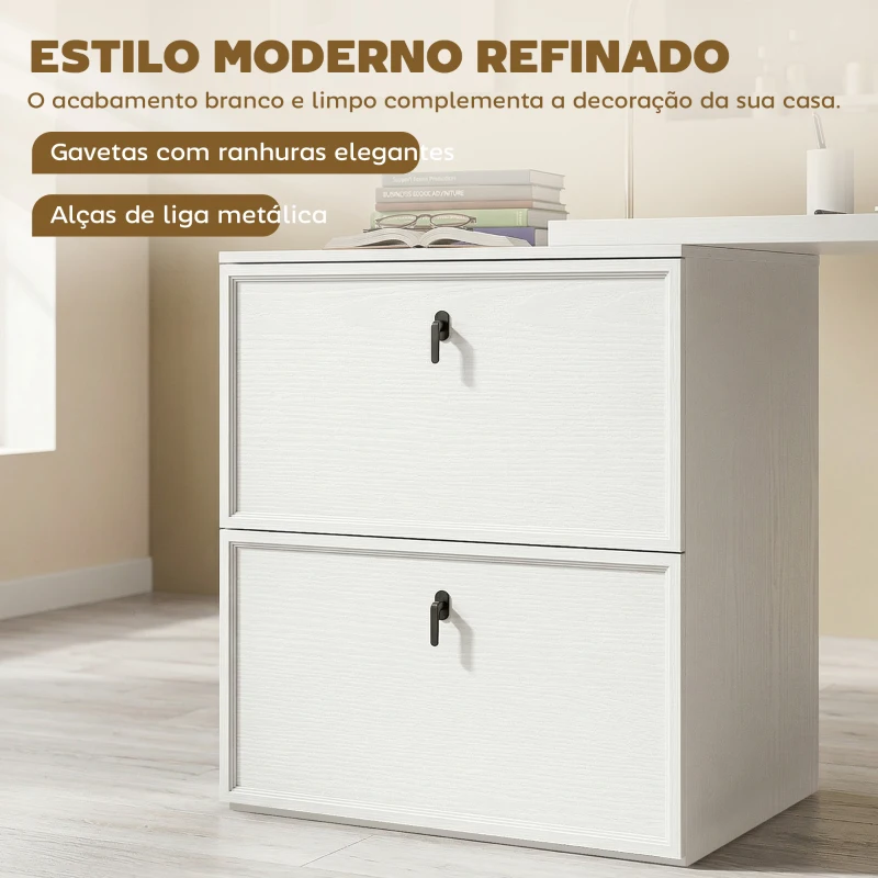HOMCOM Secretária Reversível em Forma de L com 2 Gavetões Arquivadores, Design Moderno para Espaços Pequenos, Escritório Branco