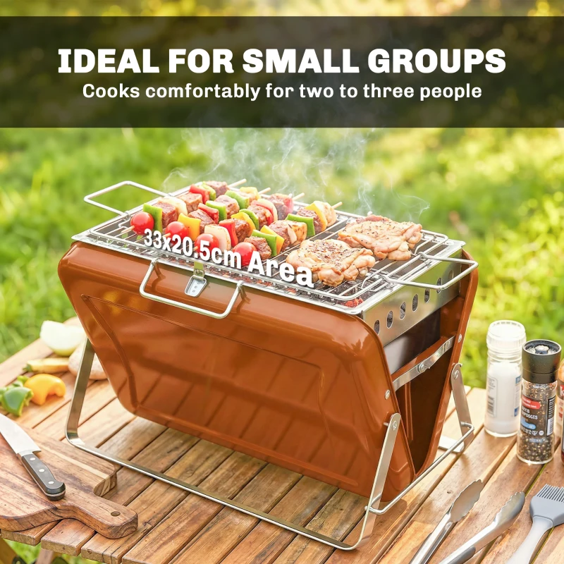 Outsunny Charcoal BBQ Grill Portable Stainless Steel Barbecue with Tilting Grate for Camping Picnic Garden Orange
