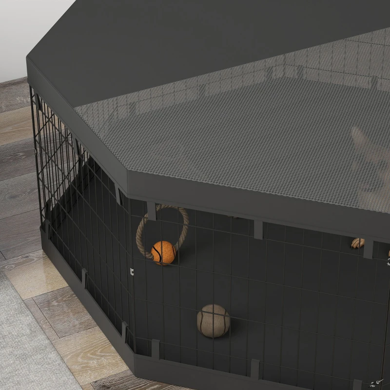 PawHut Parc pour chien enclos chien intérieur 8 panneaux pliables avec porte pour chiots acier 61l x 61H cm noir