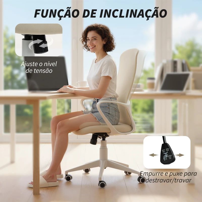 Vinsetto Cadeira de Escritório Ergonómica com Altura Ajustável Função de Inclinação e Encosto Alto 62x56x110-119,5 cm Bege