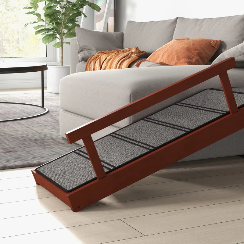 PawHut Wooden Dog Ramp with Removable Guardrails, Non-Slip Surface, 125 cm Long, Brown