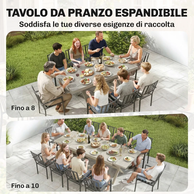 Outsunny Tavolo da Giardino Allungabile per 8-10 Persone, in Alluminio e Acciaio, 154/214x85x73 cm, Grigio