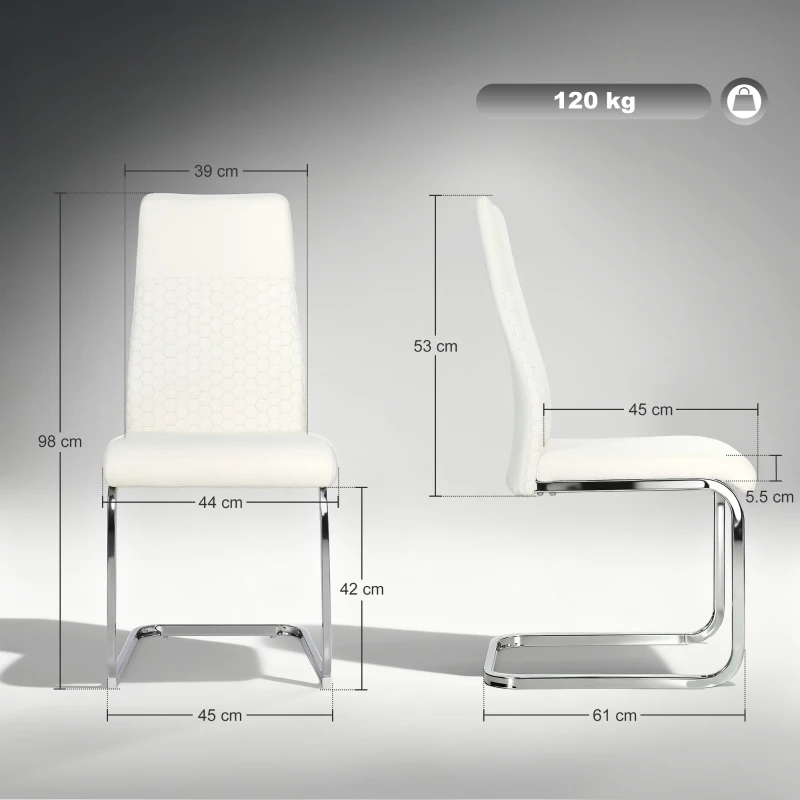 HOMCOM Conjunto de 4 Cadeiras de Sala de Jantar com Assento Acolchoado e Pés de Metal Cadeiras Cantilever Modernas 45x61x98 cm Creme