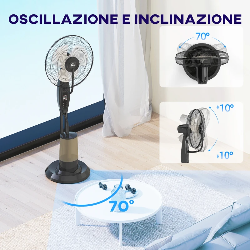 HOMCOM Ventilatore Nebulizzatore con Serbatoio 3.2L, 3 Modalità e 3 Velocità, Oscillazione 70°, Timer, Telecomando