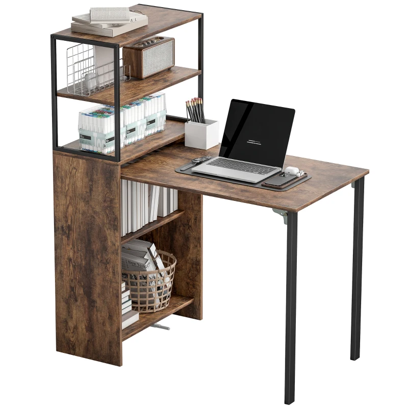 HOMCOM Folding Shelf and Work Table - Brown/Black