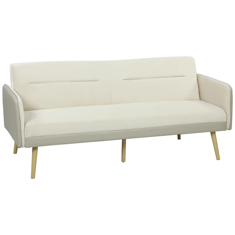 HOMCOM Canapé convertible 3 places 3 en 1, canapé-lit clic-clac, dossier réglable, assise rembourrée, 185 x 84 x 83 cm, beige