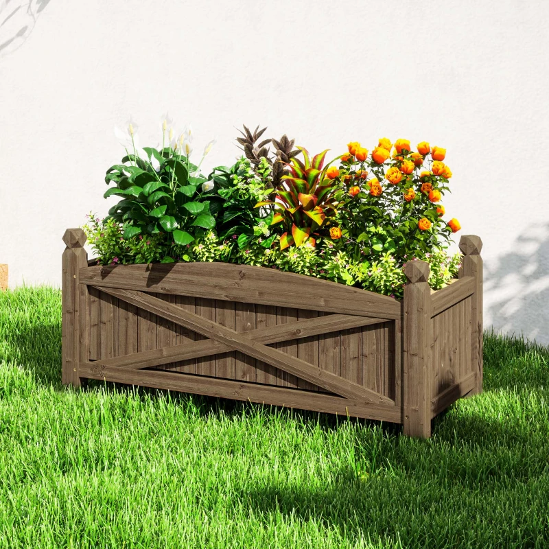 Outsunny Jardinière en bois, carré potager extérieur bois avec trous de drainage, 90 x 39 x 37 cm, marron foncé