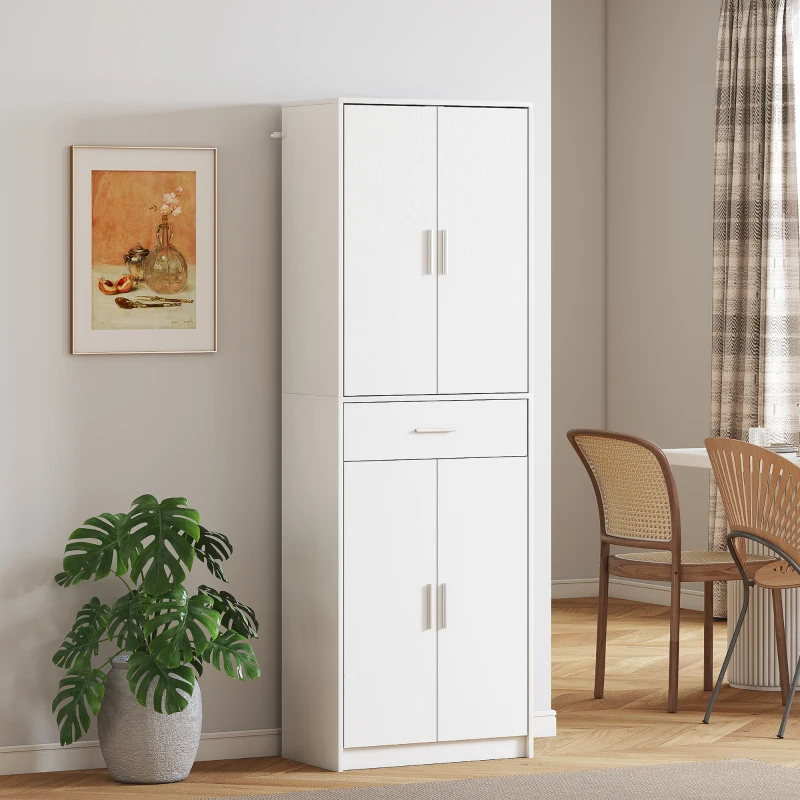 HOMCOM Armoire de cuisine moderne avec placards à portes, étagères réglables et tiroir, 60 x 35 x 180 cm, blanc