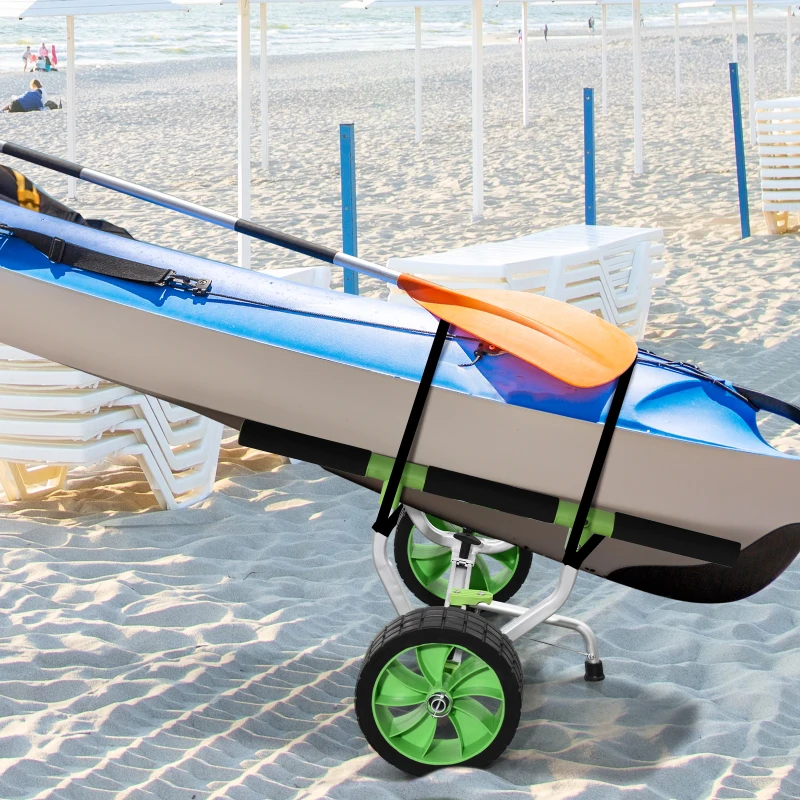 SPORTNOW Chariot de transport pour kayak stand-up paddle canoë avec largeur réglable grandes roues cadre en aluminium noir vert