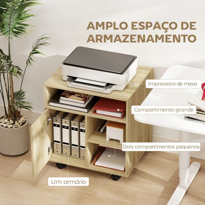 HOMCOM Armário de Escritório para Impressora Multifuncional com Prateleiras e Amplo Espaço de Armazenamento 60x50x65,5 cm Madeira