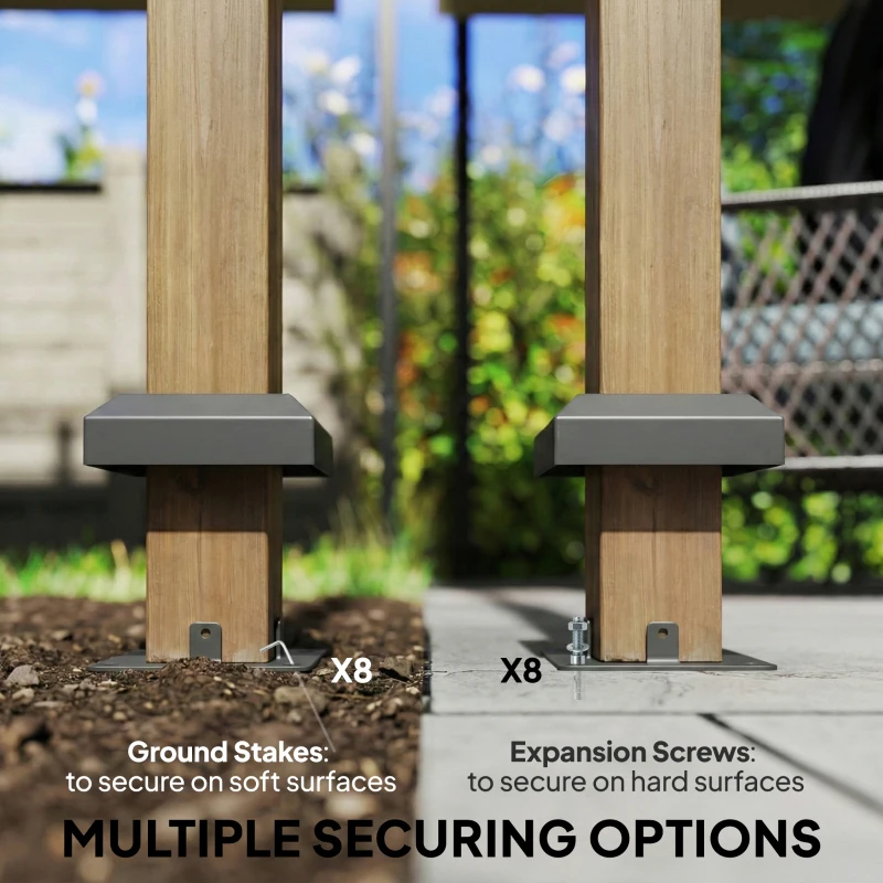 Outsunny 3 x 3 m Outdoor Hardtop Gazebo Canopy with 2-Tier Steel Roof, Wood Garden Gazebo with Curtains, Light Grey