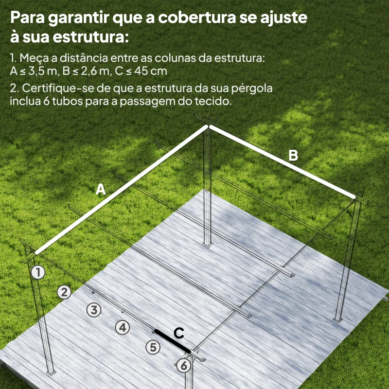 Outsunny Cobertura para Pérgola 3,5x2,5 m Teto de Substituição Retrátil para Pérgola com 10 Orifícios de Drenagem Café