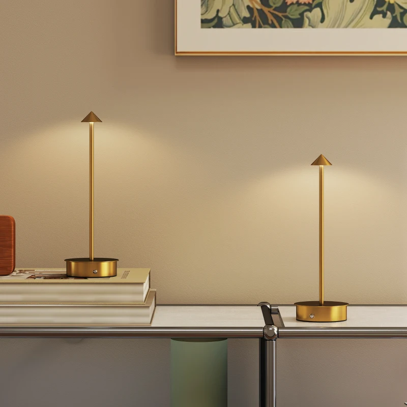 HOMCOM Conjunto de 2 Candeeiros de Mesa Recarregáveis por USB Reguláveis com Controlo Táctil 3000K/4500K/6500K Ø10x30 cm Dourado