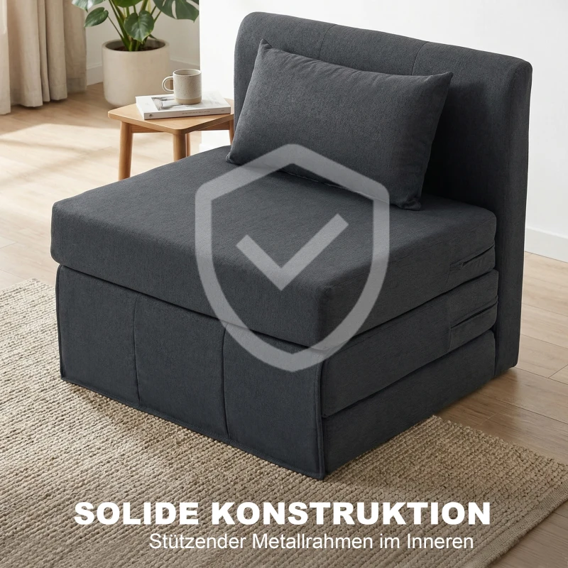 HOMCOM 2-in-1 Schlafsessel Klappbares Sofa-Bett mit Leinenstruktur, Gepolstertes Gästebett Klappstuhl, Dunkelgrau