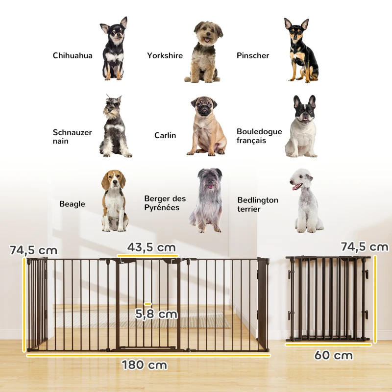 PawHut Barrière de sécurité parc enclos chien modulable pliable porte intégrée 300L max. x 74,5H cm métal PP noir