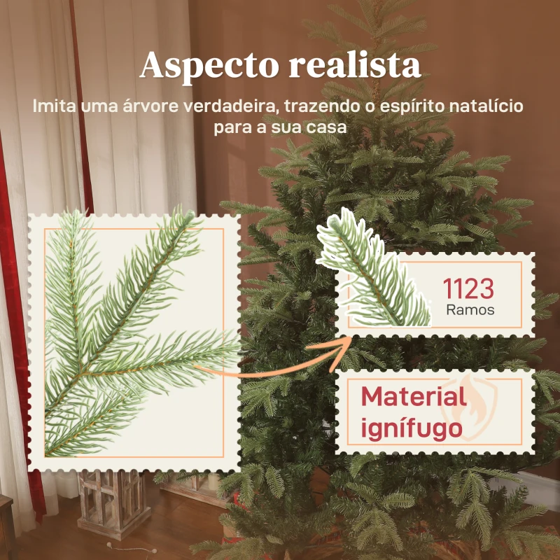 HOMCOM Árvore de Natal Artificial 210 cm com 1123 Ramos Densos e Suporte Metálico Dobrável para Interior Verde