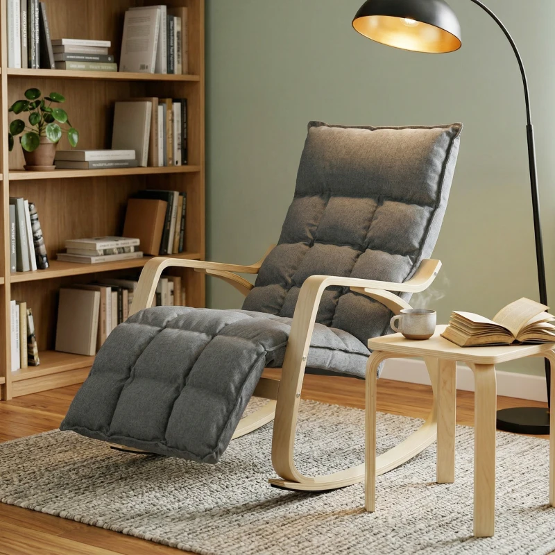 HOMCOM Sillón mecedor con reposapiés ajustable, sillón relax acolchado, gris