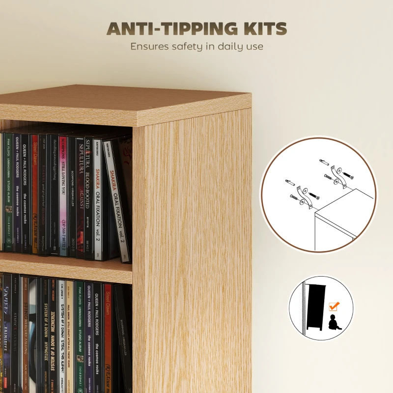 HOMCOM Set of 2 CD Media Display Shelf Unit Tower Rack with Adjustable Shelves, Natural