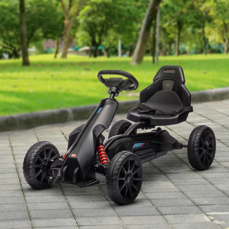 HOMCOM Kart à pédales pour enfants avec siège ajustable 4 positions et roues en EVA 100 x 58 x 58,5 cm noir(m-10)