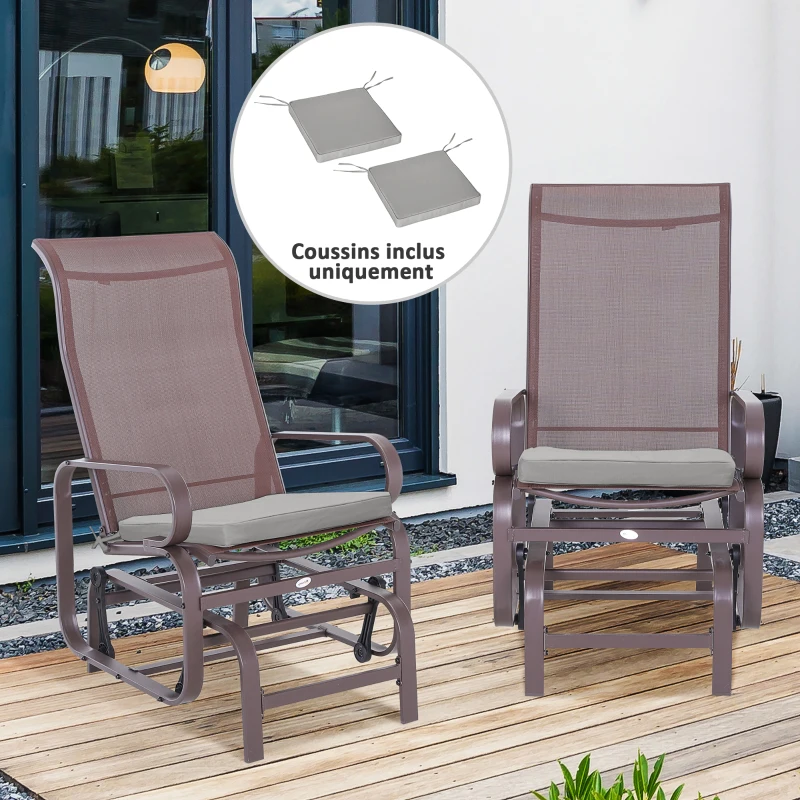 Outsunny Lot de 2 Coussins de Chaise Fauteuil de Jardin Coussins d'assise déhoussables Rembourrage 5 cm Polyester Gris clair
