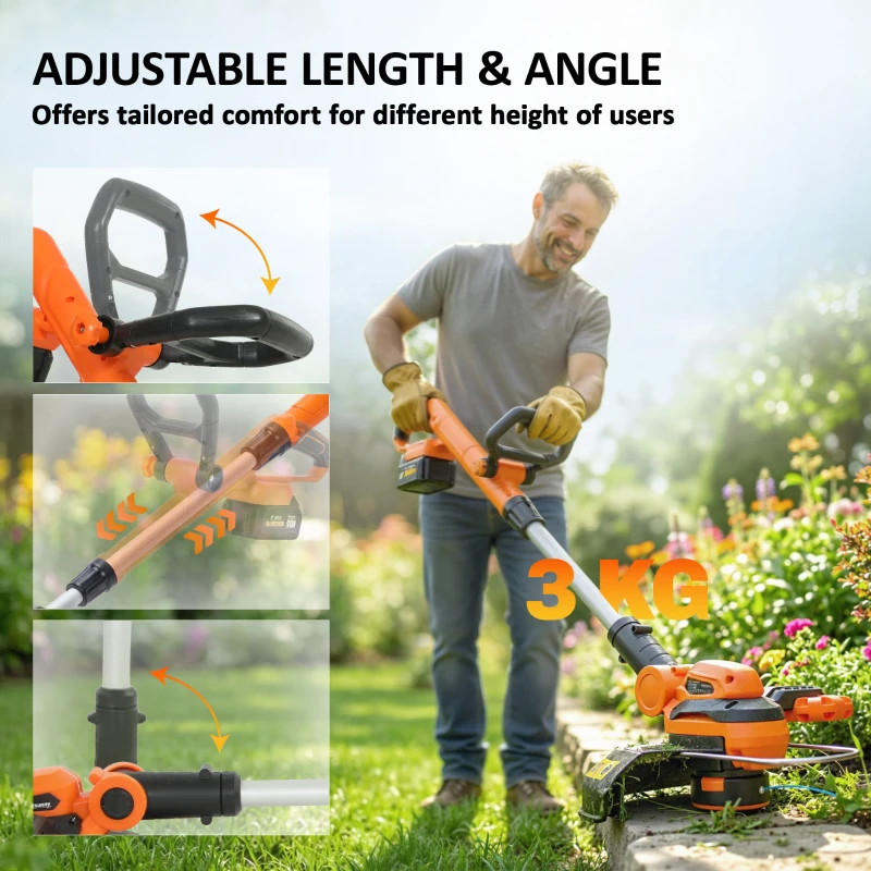 Outsunny Accu grastrimmer 21V met 2x4,0Ah accu's en oplader 25 cm maaibreedte verstelbare telescoopsteel