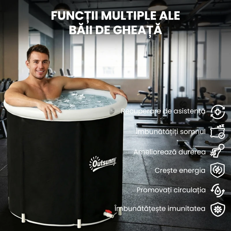 Outsunny Cadă cu Gheață 280L, Cadă pentru Imersiune în Terapia Rece cu Capac și Pompă, Cadă Gonflabilă pentru Recuperare/Terapie pentru Interior și Exterior Adulți