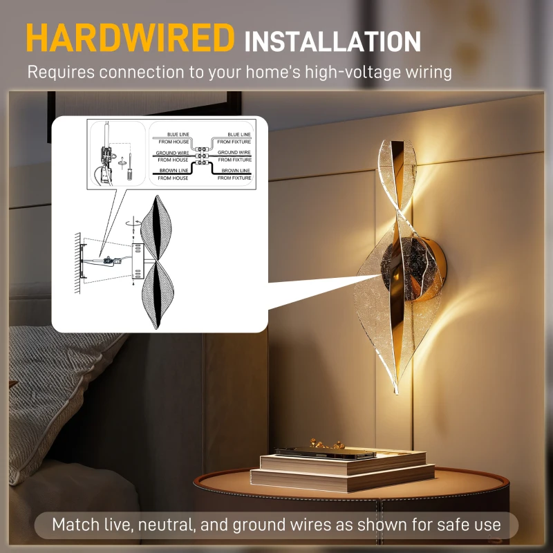 HOMCOM Led Wall Lamp 2 Pack, 13W Modern Indoor Spiral Wall Light, Colour Temperature Adjustable 3000K/4000K/6500K, for Bedroom, Living Room, Hallway, Stairs, Gold Tone