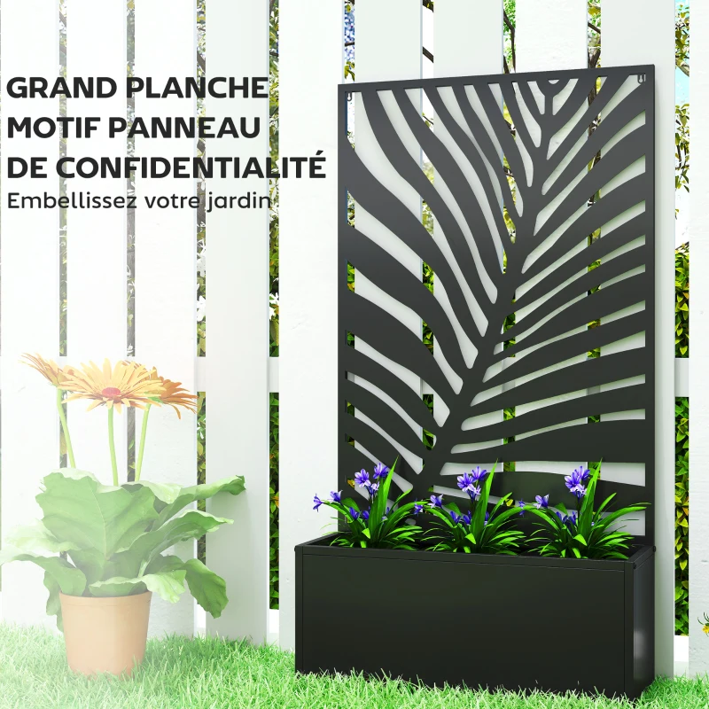 Outsunny Jardinière avec treillis, bac à fleurs avec brise-vue en métal, pour cour, jardin, balcon, 61 x 23 x 113 cm, noir