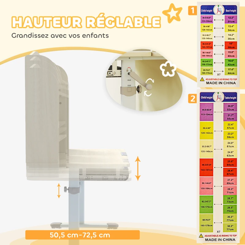 AIYAPLAY Bureau pour enfants, table d'étude réglable en hauteur avec plateau inclinable, 80 x 51 x 108,5-130,5 cm, naturel