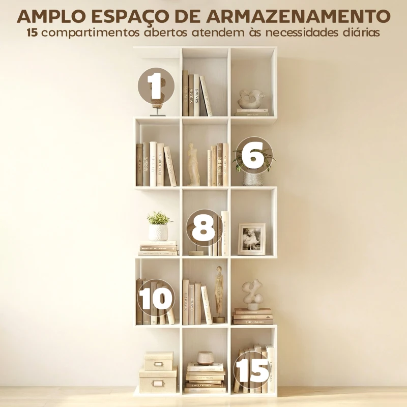 HOMCOM Estante de 5 Níveis Estante de Livros Estreita Estante em Forma de S 80x24x200 cm Branco com Efeito Madeira
