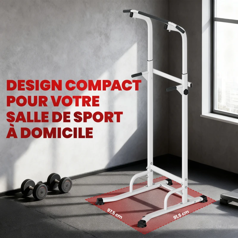 SPORTNOW Power tower dip barre de traction autoportante réglable en hauteur cadre acier 91,5 x 97,5 x 176,5-227 cm pour la maison