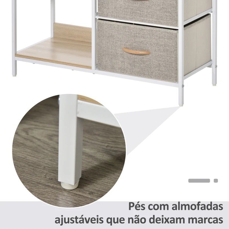 HOMCOM Cómoda de Estilo Industrial com Gavetas de Tecido Dobráveis e 2 Prateleiras 80x29x71 cm Madeira e Cinza Claro