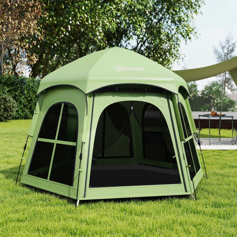 Outsunny Pop Up Tent 3000mm Waterproof Instant Camping Tent 3-4 Person with 2 Doors 4 Windows Green