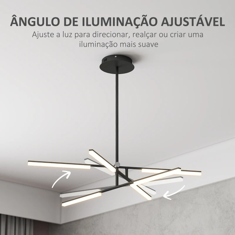 HOMCOM Candeeiro Suspenso Moderno Candeeiro de Teto LED com Ângulo de Luz Ajustável Pantalla de Acrílico Ø100x79 cm Preto
