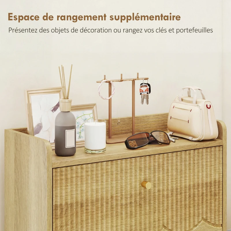 HOMCOM Meuble à chaussures 12 paires, armoire à chaussures étroite, 2 tiroirs rabattables étagères réglables, 60x24x92cm, chêne