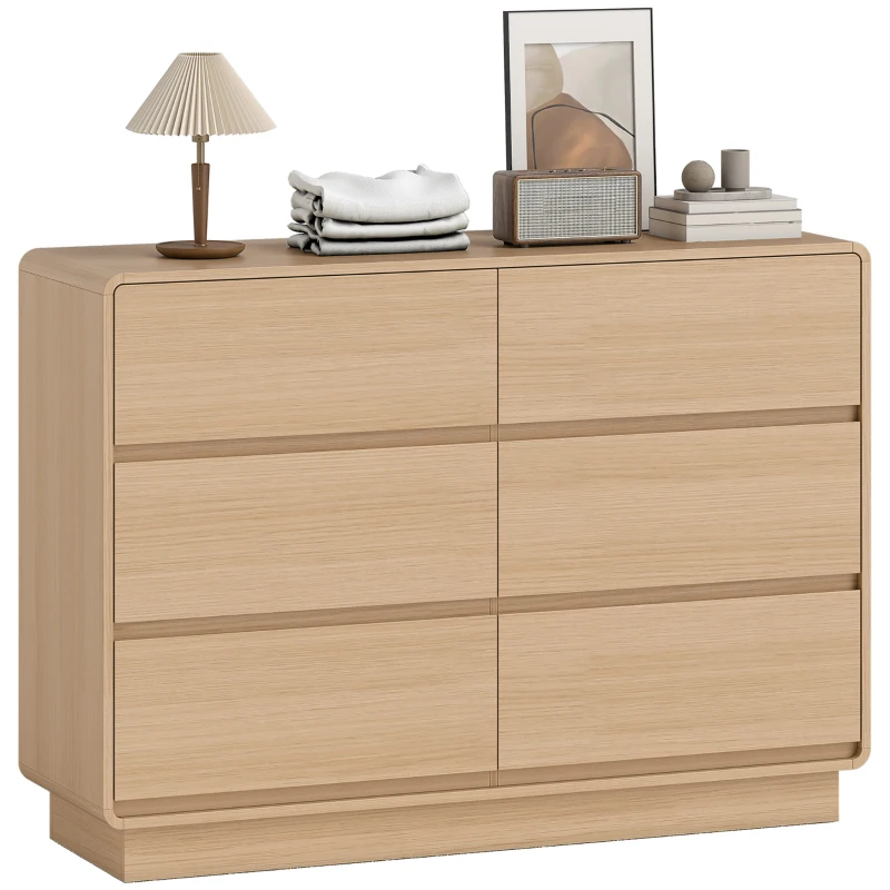 HOMCOM Cómoda com 6 Gavetas Bordos Arredondadas Cómoda para Sala Cozinha Entrada Escritório 120x38x86 cm Madeira