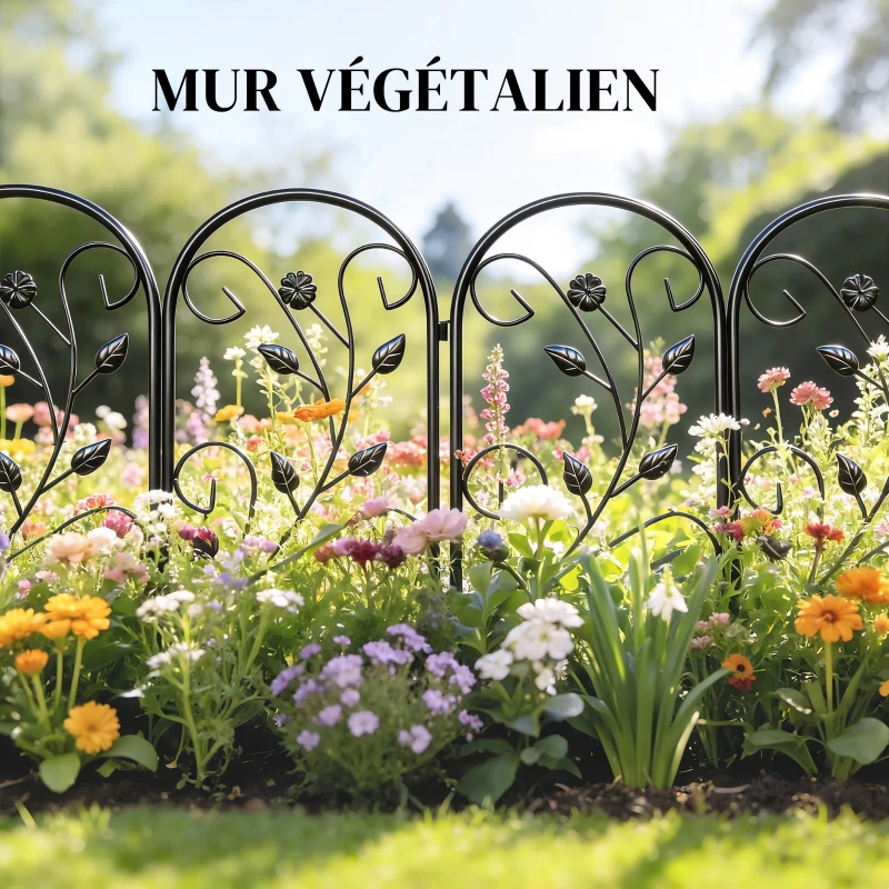 Outsunny Clôture de Jardin Décorative 5 Panneaux de 80x60 cm pour Animaux Fleurs Patio, Panneaux de Clôture Antirouille, Noir