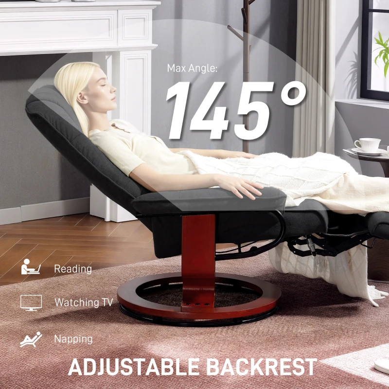 HOMCOM Reclining Swivel Chair, with Footrest - Black