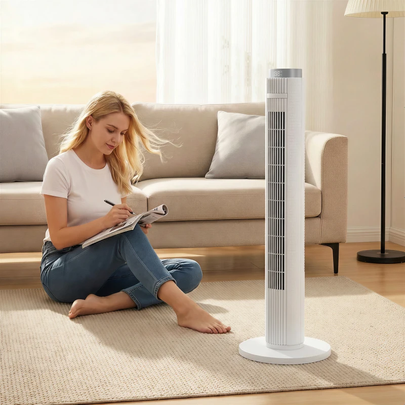 HOMCOM 96 cm Tower Fan with WiFi App Control, Standing Floor Fan with 3 Speed 4 Modes, 12 Hour Timer and Night Light White