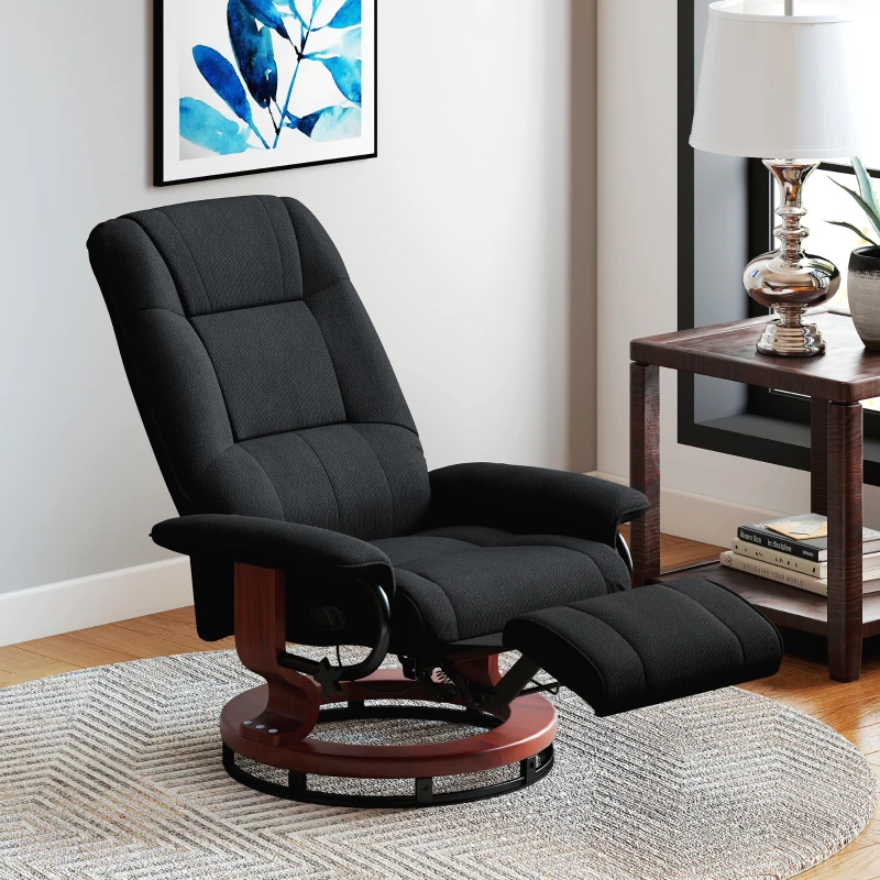 HOMCOM Reclining Swivel Chair, with Footrest - Black