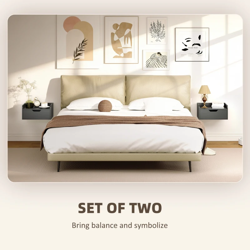 HOMCOM Floating Nightstands Set of 2, Wall Mounted Bedside Table with Drawer for Bedroom, Black