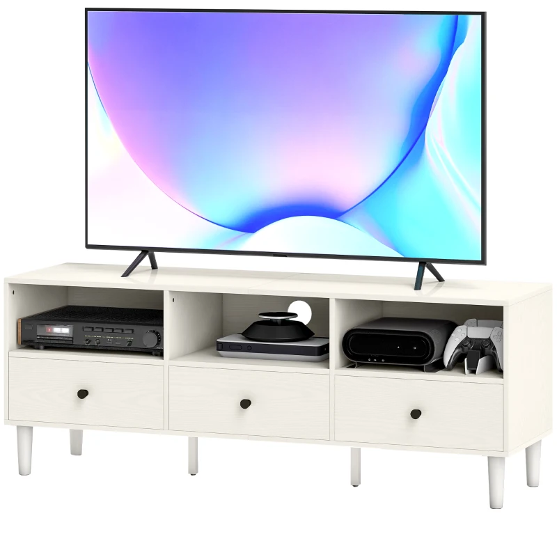 HOMCOM Móvel de TV Moderno com 3 Compartimentos Abertos 3 Gavetas para Televisão de 45/55/65 Polegadas 120x34x45 cm Branco
