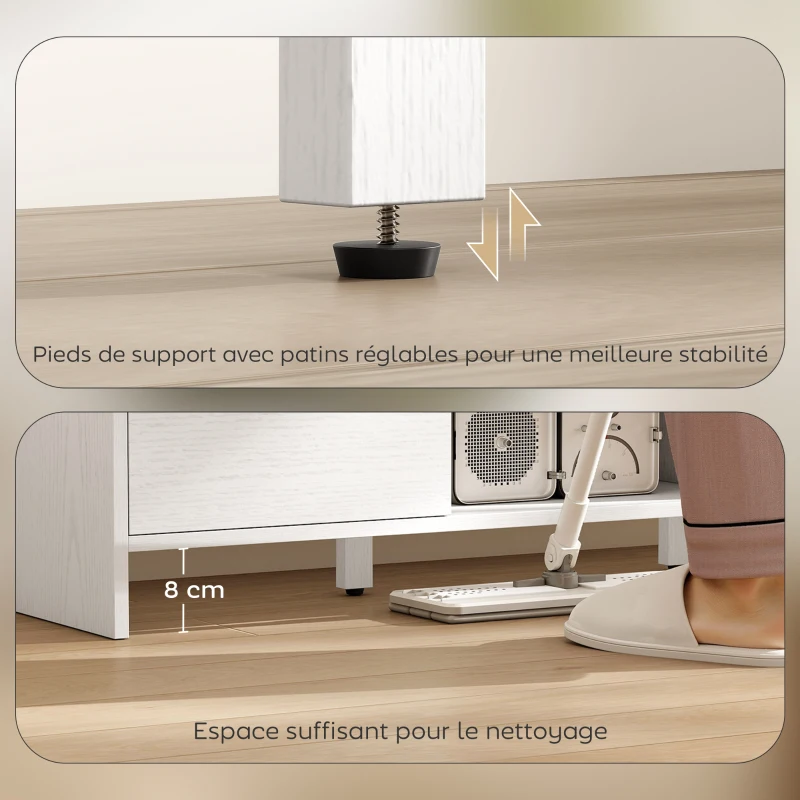 HOMCOM Meuble TV meuble télé pour téléviseur jusqu'à 55 pouces 2 portes 2 compartiments étagère réglable 110x35x45cm blanc