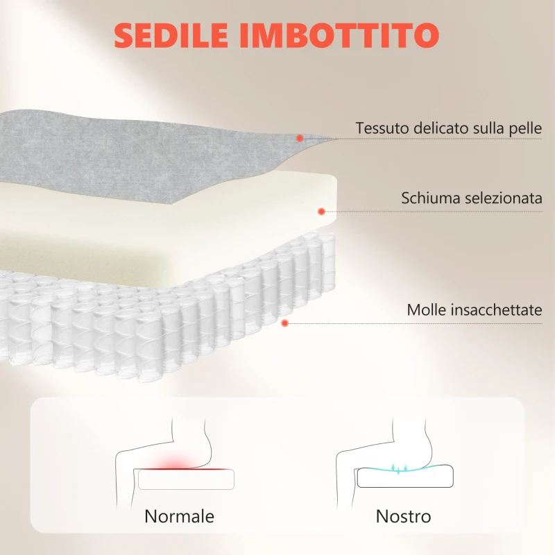 HOMCOM Sedia Ergonomica, Schienale Alto Velluto Stampato, Braccioli Ribaltabili, Bianco Crema