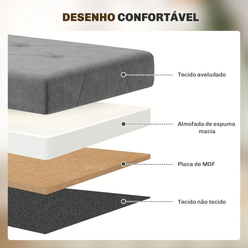 HOMCOM Banco de Armazenamento Dobrável Capacidade de 67 L  Estofado em Veludo Carga 120 kg 76x38x38 cm Cinza