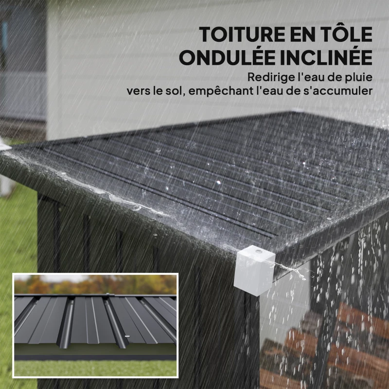 Outsunny Abri-bûches couvert support pour bois de chauffage plancher surélevé toit incliné, acier galvanisé 150x66,5x150cm gris