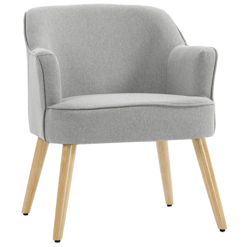 HOMCOM Poltrona Estilo Nórdico Estofada em Linho com Pés de Madeira para Dormitório Escritório Estúdio 64,5x65x79,5 cm Cinzento