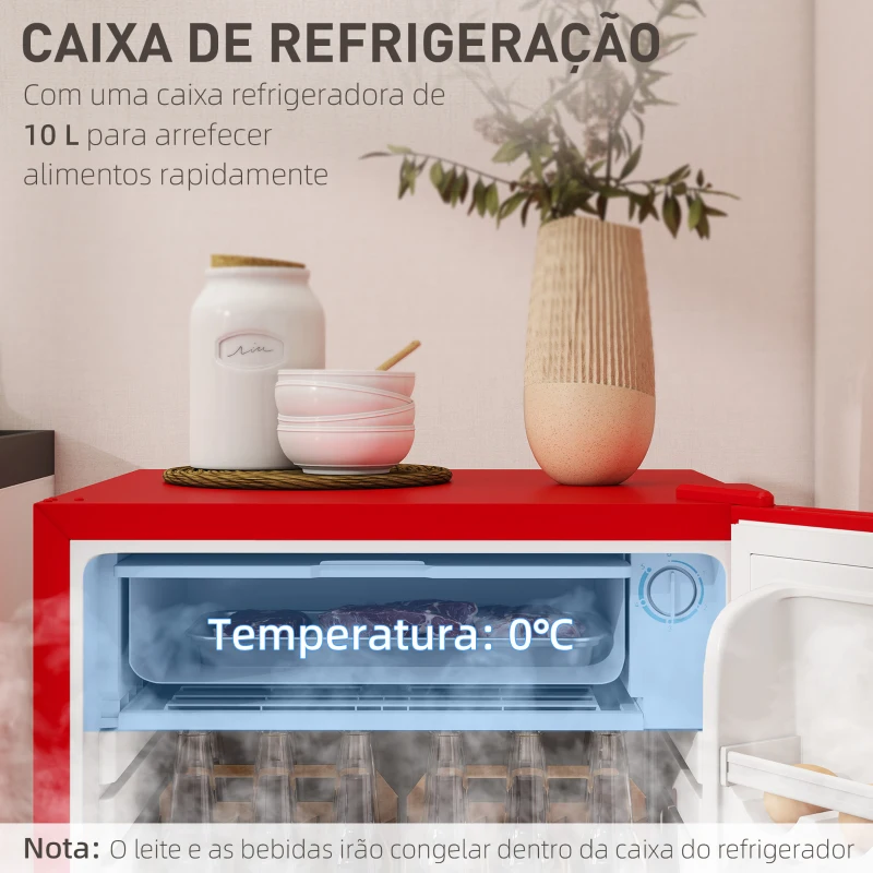 HOMCOM Mini Frigorífico 91L de Capacidade com Prateleira Ajustável Compartimento Congelador Silencioso 41dB 47,5x44,2x84 cm Vermelho